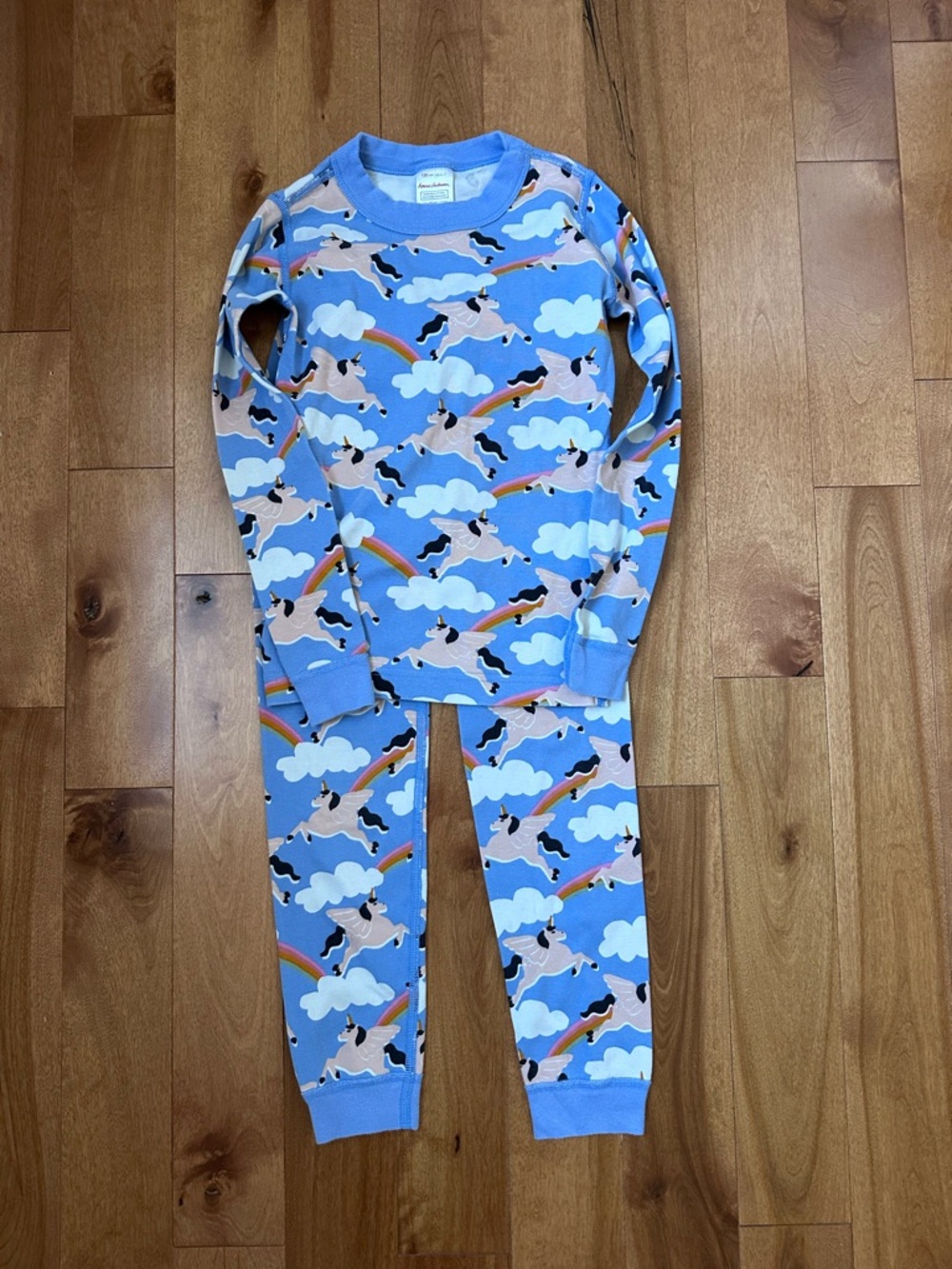 Hanna Andersson Kids Blue Unicorn & Rainbow One-Piece Pajama Set